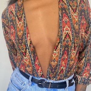 Vintage Tribal Print Button Down Blouse.